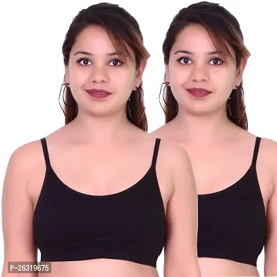 GLOWBODY Women's Lycra Cotton Non Padded Wire Free Sara Mirza Sports Bra (Pack of 2) (44, SARA Sport Bra Black)