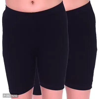 Long Shorts Inner WEAR for Girls  Women Soft Cloth Full COMFORTTABL Cycling Shorty EPACK-2 (M, Long Shorts Women Plain Black-2)