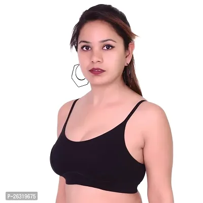 GLOWBODY Women's Lycra Cotton Non Padded Wire Free Sara Mirza Sports Bra (Pack of 2) (44, SARA Sport Bra Black)-thumb3