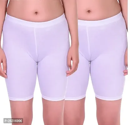 Long Shorts Inner WEAR for Girls  Women Soft Cloth Full COMFORTTABL Cycling Shorty EPACK-2 (6XL, Long Shorts Women Plain White-2)-thumb0
