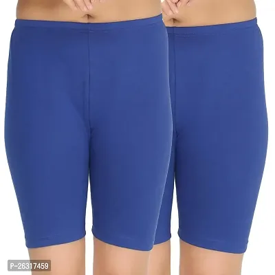 Long Shorts Inner WEAR for Girls  Women Soft Cloth Full COMFORTTABL Cycling Shorty EPACK-2 (XL, Long Shorts Women Plain Blue-2)