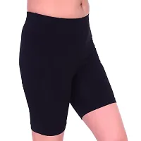 Long Shorts Inner WEAR for Girls  Women Soft Cloth Full COMFORTTABL Cycling Shorty EPACK-2 (M, Long Shorts Women Plain Black-2)-thumb2