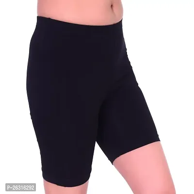 Long Shorts Inner WEAR for Girls  Women Soft Cloth Full COMFORTTABL Cycling Shorty EPACK-2 (M, Long Shorts Women Plain Black-2)-thumb3