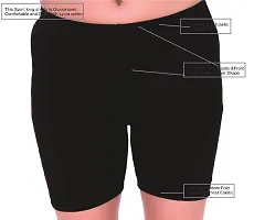 Long Shorts Inner WEAR for Girls  Women Soft Cloth Full COMFORTTABL Cycling Shorty EPACK-2 (M, Long Shorts Women Plain Black-2)-thumb4