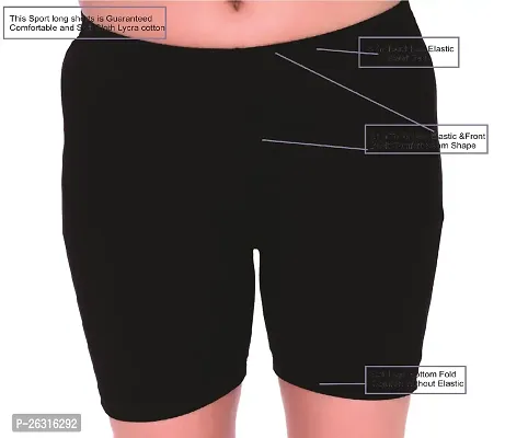 Long Shorts Inner WEAR for Girls  Women Soft Cloth Full COMFORTTABL Cycling Shorty EPACK-2 (M, Long Shorts Women Plain Black-2)-thumb5