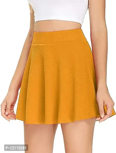 Elegant Polyester Stretch Waist Flared Mini Skater Short Skirt For Women-thumb0