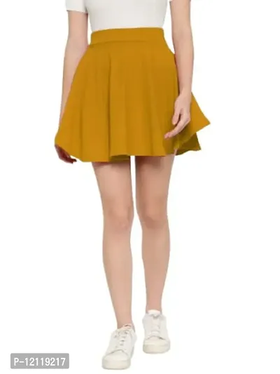 Elegant Polyester Stretch Waist Flared Mini Skater Short Skirt For Women