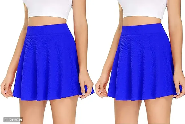 Elegant Polyester Stretch Waist Flared Mini Skater Short Skirt For Women- 2 Pieces-thumb0