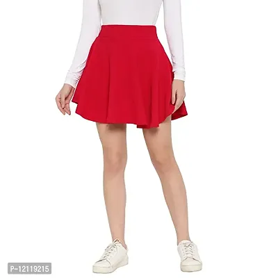 Elegant Polyester Stretch Waist Flared Mini Skater Short Skirt For Women