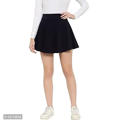 Elegant Polyester Stretch Waist Flared Mini Skater Short Skirt For Women