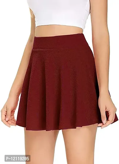 Elegant Polyester Stretch Waist Flared Mini Skater Short Skirt For Women-thumb0