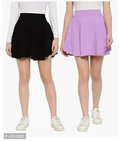 Elegant Polyester Stretch Waist Flared Mini Skater Short Skirt For Women- 2 Pieces