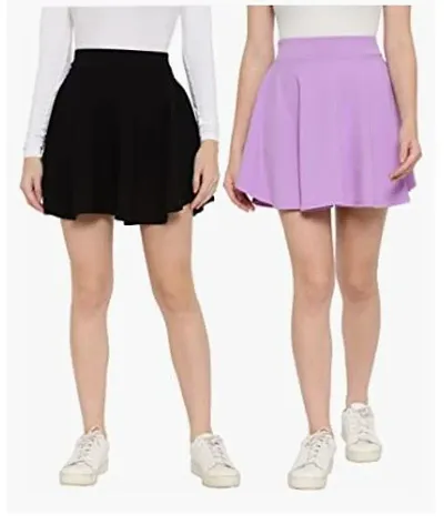 Elegant Stretch Waist Flared Mini Skater Short Skirt For Women- 2 Pieces