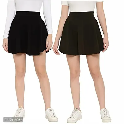 Elegant Polyester Stretch Waist Flared Mini Skater Short Skirt For Women- 2 Pieces