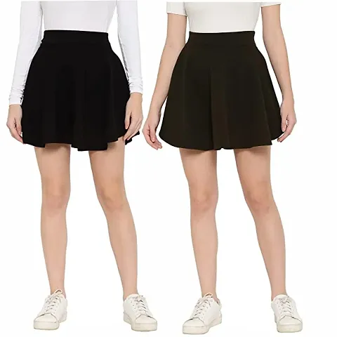 Elegant Stretch Waist Flared Mini Skater Short Skirt For Women- 2 Pieces