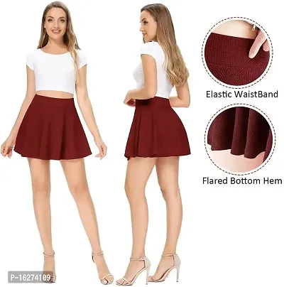 Lovclick Fashion Women Stretch Waist Flared Mini Skater Short Skirt_Maroon_XS