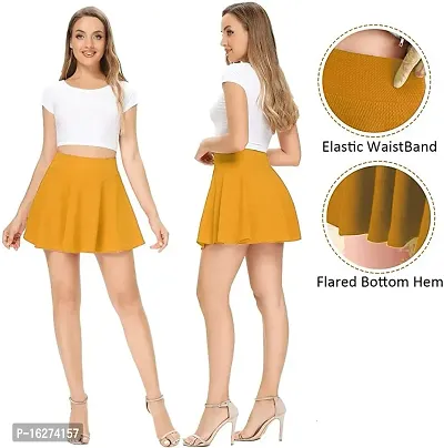 Lovclick Fashion Women Stretch Waist Flared Mini Skater Short Skirt_Mustard_XS