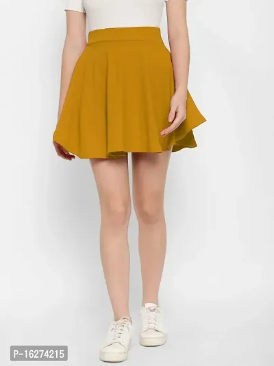 Lovclick Fashion Women Stretch Waist Flared Mini Skater Short Skirt_Mustard-thumb0