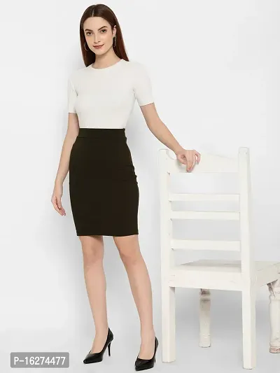 Lovclick Fashion Women High Waist Versatile Straight Knee Length Pencil Skirt_DarkGreen-thumb4