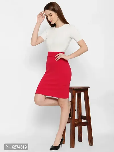 Lovclick Fashion Women High Waist Versatile Straight Knee Length Pencil Skirt_Magenta-thumb3