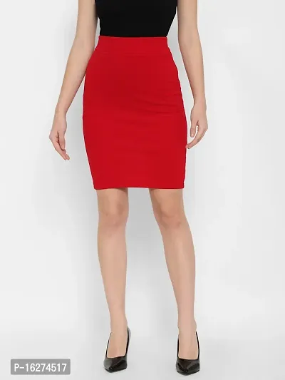 Lovclick Fashion Women High Waist Versatile Straight Knee Length Pencil Skirt_Red