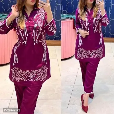 Stylish Maroon Rayon Printed Kurta With Pant Set For Women