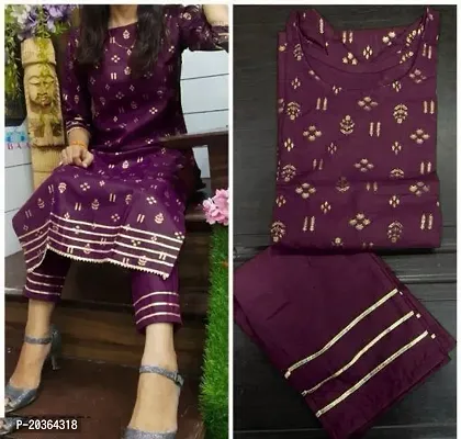 Rayon Printed With Gota Kurta Pant Set-thumb0