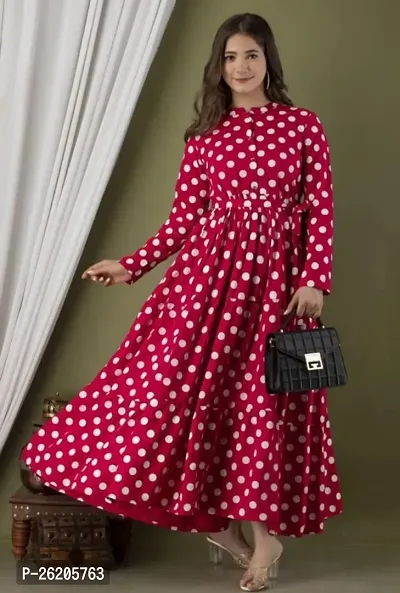 Rayon Polka Dot Printed Anarkali Kurti