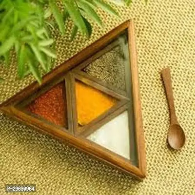 Wooden Handcrafted Triangle Shape Spice Box and Spoon-thumb0