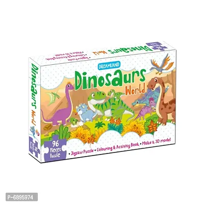Dinosaurs World Jigsaw Puzzle for Kids ndash; 96 Pcs | With Colouring  Activity Book and 3D Model-thumb0