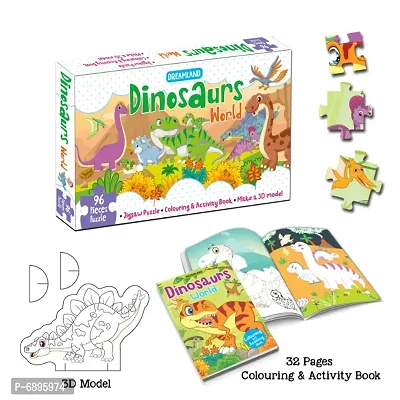 Dinosaurs World Jigsaw Puzzle for Kids ndash; 96 Pcs | With Colouring  Activity Book and 3D Model-thumb4