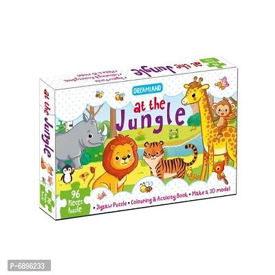 At the Jungle Jigsaw Puzzle for Kids ndash; 96 Pcs | With Colouring  Activity Book and 3D Model