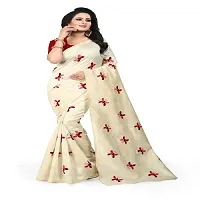 Effigy onlinehub Women's Chanderi Cotton Saree With Blouse Piece, wedding White & Pink-thumb2