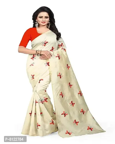 Effigy onlinehub Women's Cotton Silk Block print Weave Saree with Blouse Piece,red ofwhite-thumb0