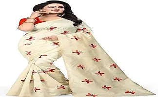 Effigy onlinehub Women's Cotton Silk Block print Weave Saree with Blouse Piece,red ofwhite-thumb2