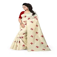 Effigy onlinehub Women's Chanderi Cotton Saree With Blouse Piece, wedding White & Pink-thumb3