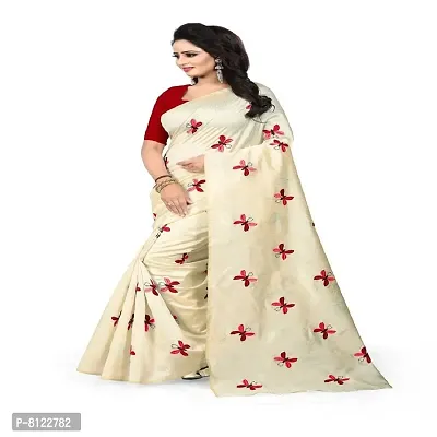 Effigy onlinehub Women's Chanderi Cotton Saree With Blouse Piece, wedding White & Pink-thumb4