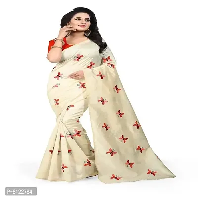 Effigy onlinehub Women's Cotton Silk Block print Weave Saree with Blouse Piece,red ofwhite-thumb5