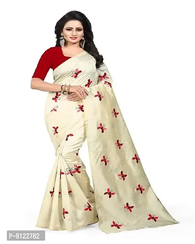 Effigy onlinehub Women's Chanderi Cotton Saree With Blouse Piece, wedding White & Pink-thumb0