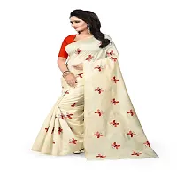 Effigy onlinehub Women's Cotton Silk Block print Weave Saree with Blouse Piece,red ofwhite-thumb3