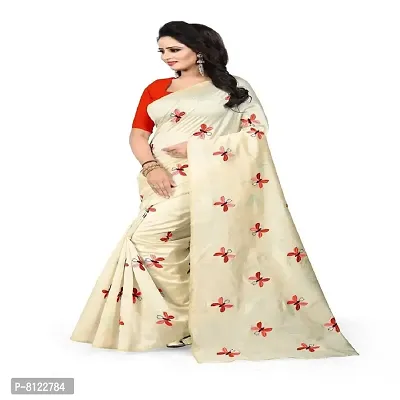 Effigy onlinehub Women's Cotton Silk Block print Weave Saree with Blouse Piece,red ofwhite-thumb4