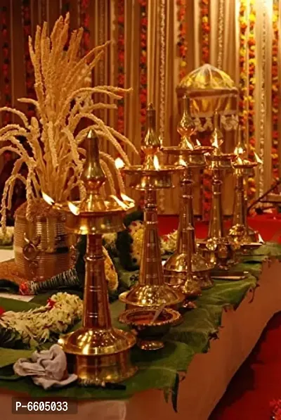 Denique Traditional Kerala Brass Oil/Ghee Diya, Deepak, Lamp | Designer Long Diyas for Home, Pooja Room, Pancharti | Panchmukhi Pital Diya for Puja, Decoration, Aarti, Diwali (Pack of  1-thumb4