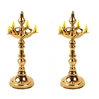Denique Traditional Kerala Brass Oil/Ghee Diya, Deepak, Lamp | Designer Long Diyas for Home, Pooja Room, Pancharti | Panchmukhi Pital Diya for Puja, Decoration, Aarti, Diwali (Pack of  2-thumb3