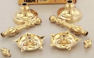Denique Traditional Kerala Brass Oil/Ghee Diya, Deepak, Lamp | Designer Long Diyas for Home, Pooja Room, Pancharti | Panchmukhi Pital Diya for Puja, Decoration, Aarti, Diwali (Pack of  2-thumb4