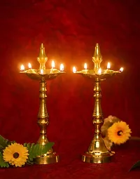 Denique Traditional Kerala Brass Oil/Ghee Diya, Deepak, Lamp | Designer Long Diyas for Home, Pooja Room, Pancharti | Panchmukhi Pital Diya for Puja, Decoration, Aarti, Diwali (Pack of  2-thumb2