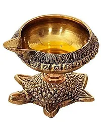 Denique Brass Kuber Diya with Turtle Base, Engraved Design Diyas for Pooja and Return Gifts(1 Pieace)-thumb2