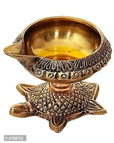 Denique Brass Kuber Diya with Turtle Base, Engraved Design Diyas for Pooja and Return Gifts(1 Pieace)-thumb3