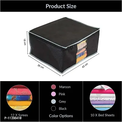 Unicrafts Saree Cover Non Woven Sari Storage Bags with a Large Transparent Window for Clothes Wardrobe Organizer Extra Large Saree Organizer Combo Pack of 4 Pc Black-thumb3