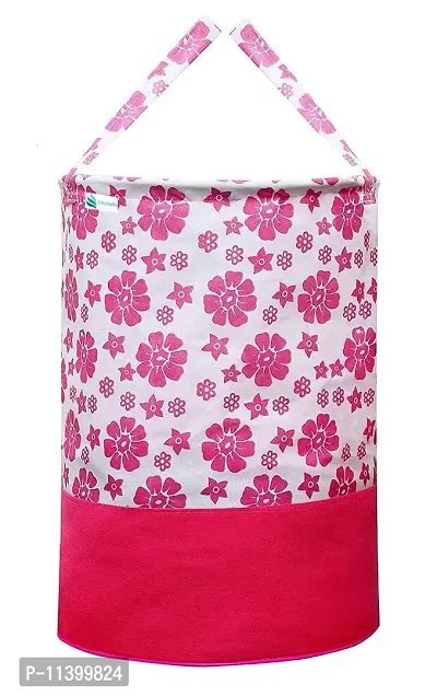 Unicrafts Laundry Bag 45 L Durable and Collapsible Laundry storage Bag with Side Handles Clothes  Toys Storage Foldable Flower Print Laundry Basket Pack of 1 Pc Flower Print Blue (Pink)-thumb0