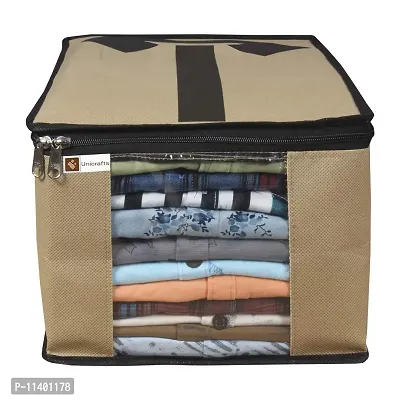 Unicrafts Shirt Cover Non Woven Foldable Shirt Cover Storage Organizer Garment Cover Cloth Storage Bag Suit Cover T-shirt Trousers Jeans Clothes Wardrobe Organizer Clothing Organiser Combo Pack of 2 Pc Beige-thumb2